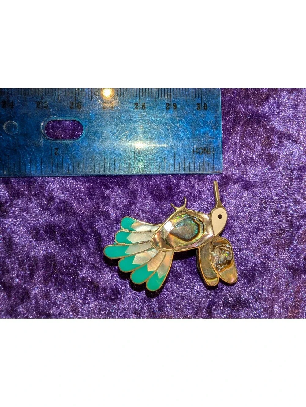 Vintage Alpaca Mexico Abalone and Turquoise Hummingbird Brooch Pin